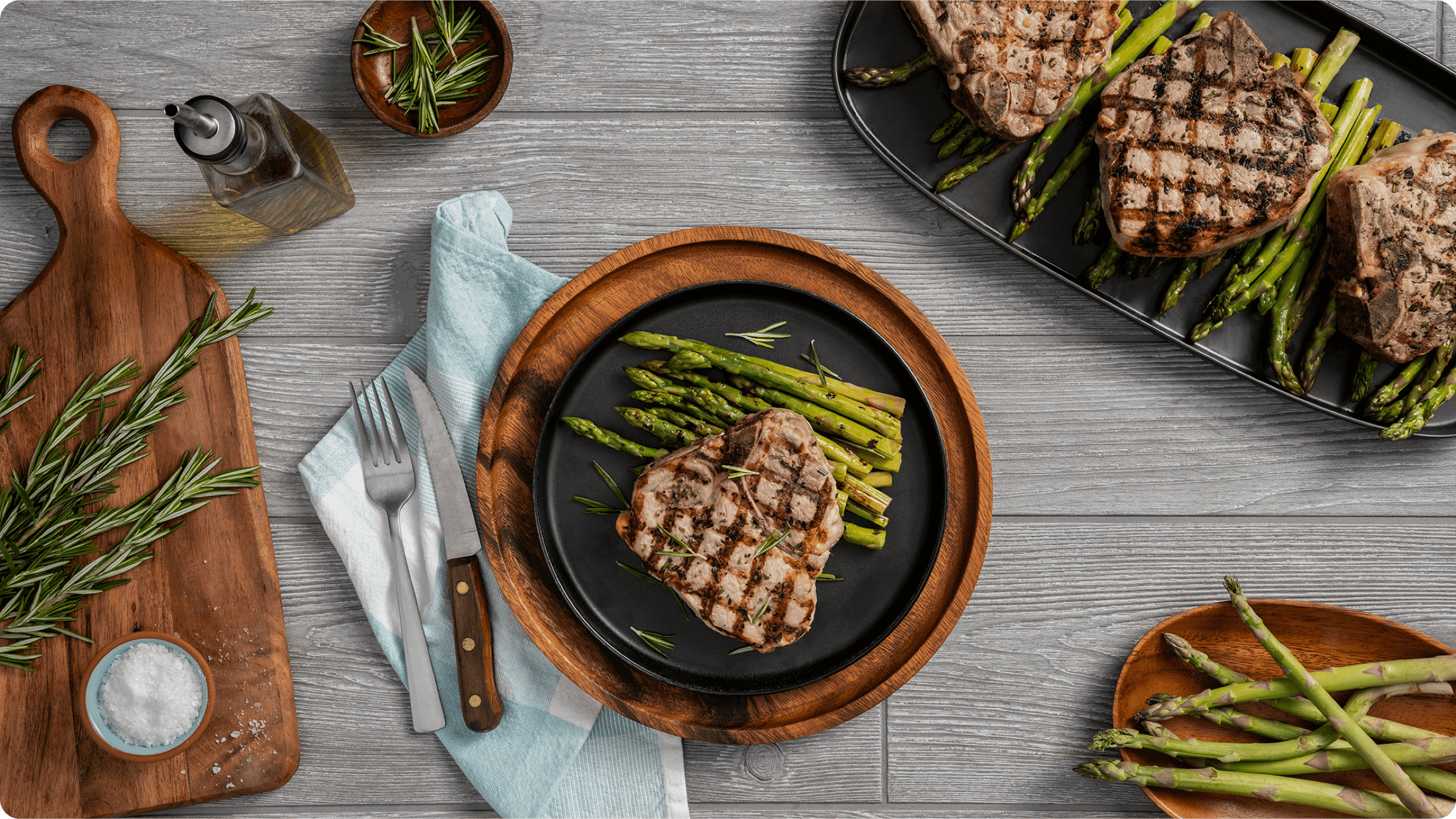 Grilled Rosemary Pork Chops with Grilled Asparagus